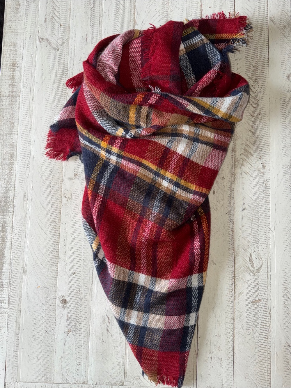 Cozy Plaid Red Blanket Scarf